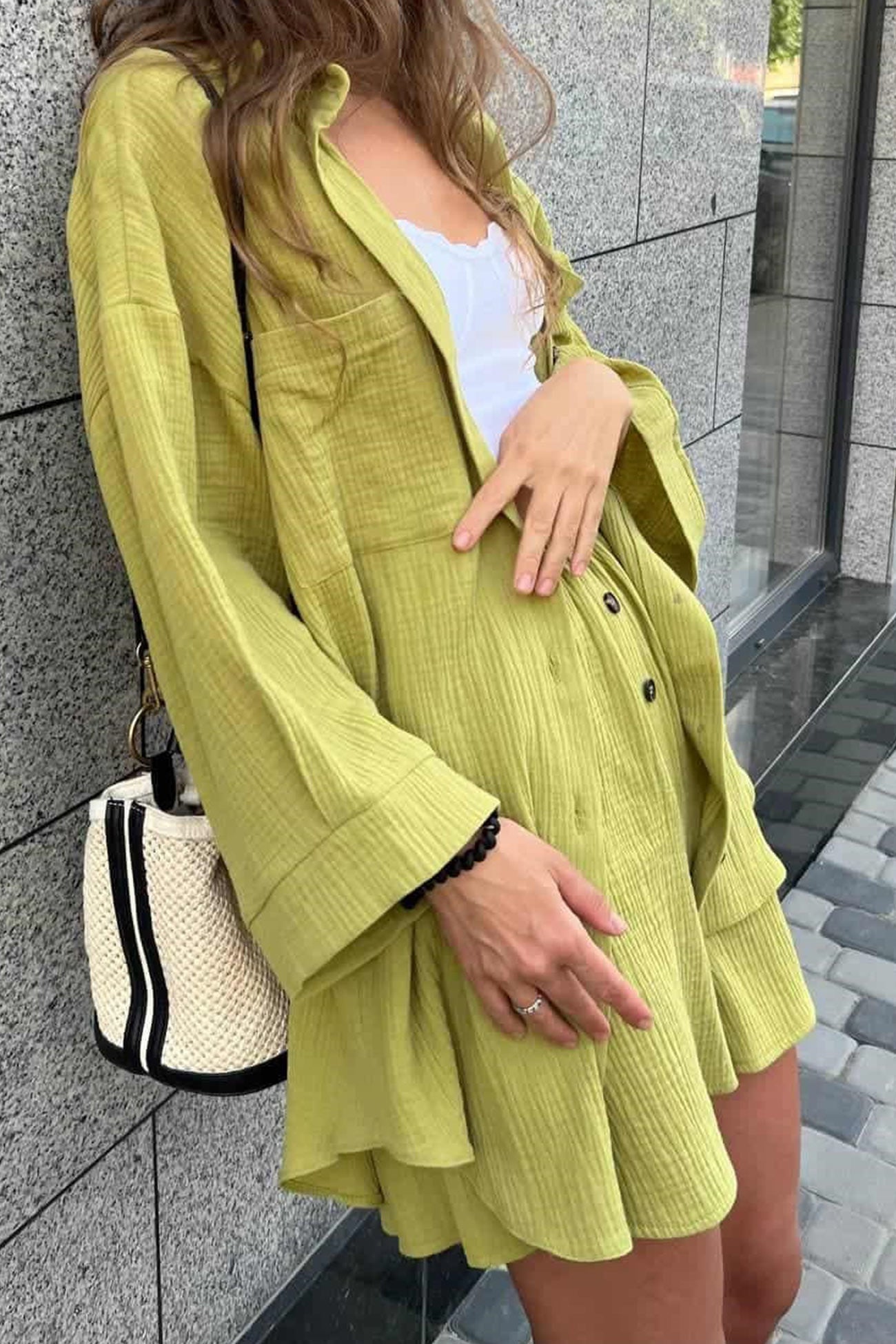 Single-breasted Three-quarter Sleeve Shirt Set