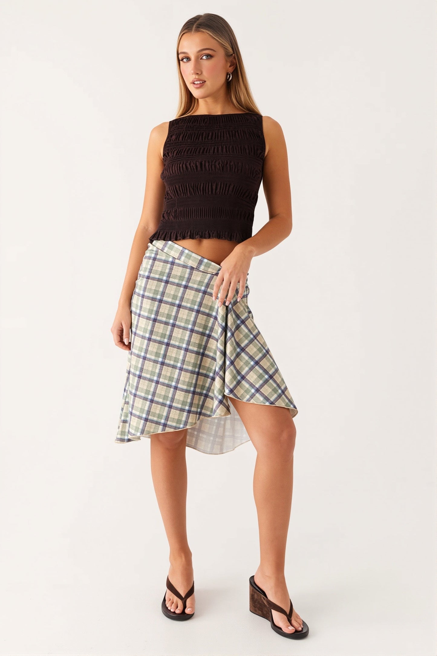 Elegant Striped Irregular Midi Skirt