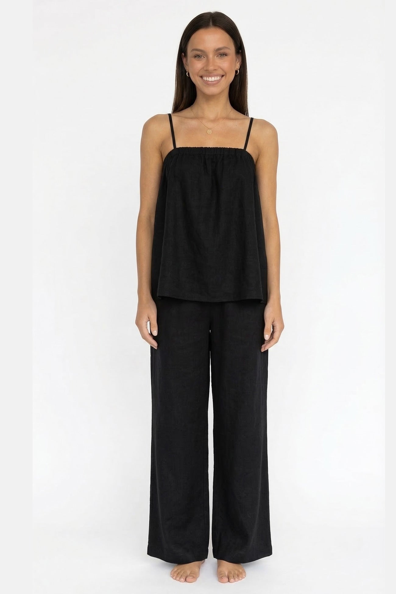Solid Color Cotton Cami Top Long Pants Suits