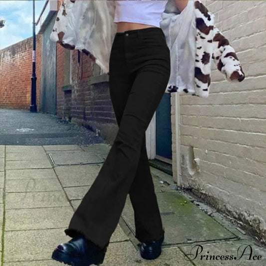 Flared High Black Jeans and in Waist Brown for Khaki Women