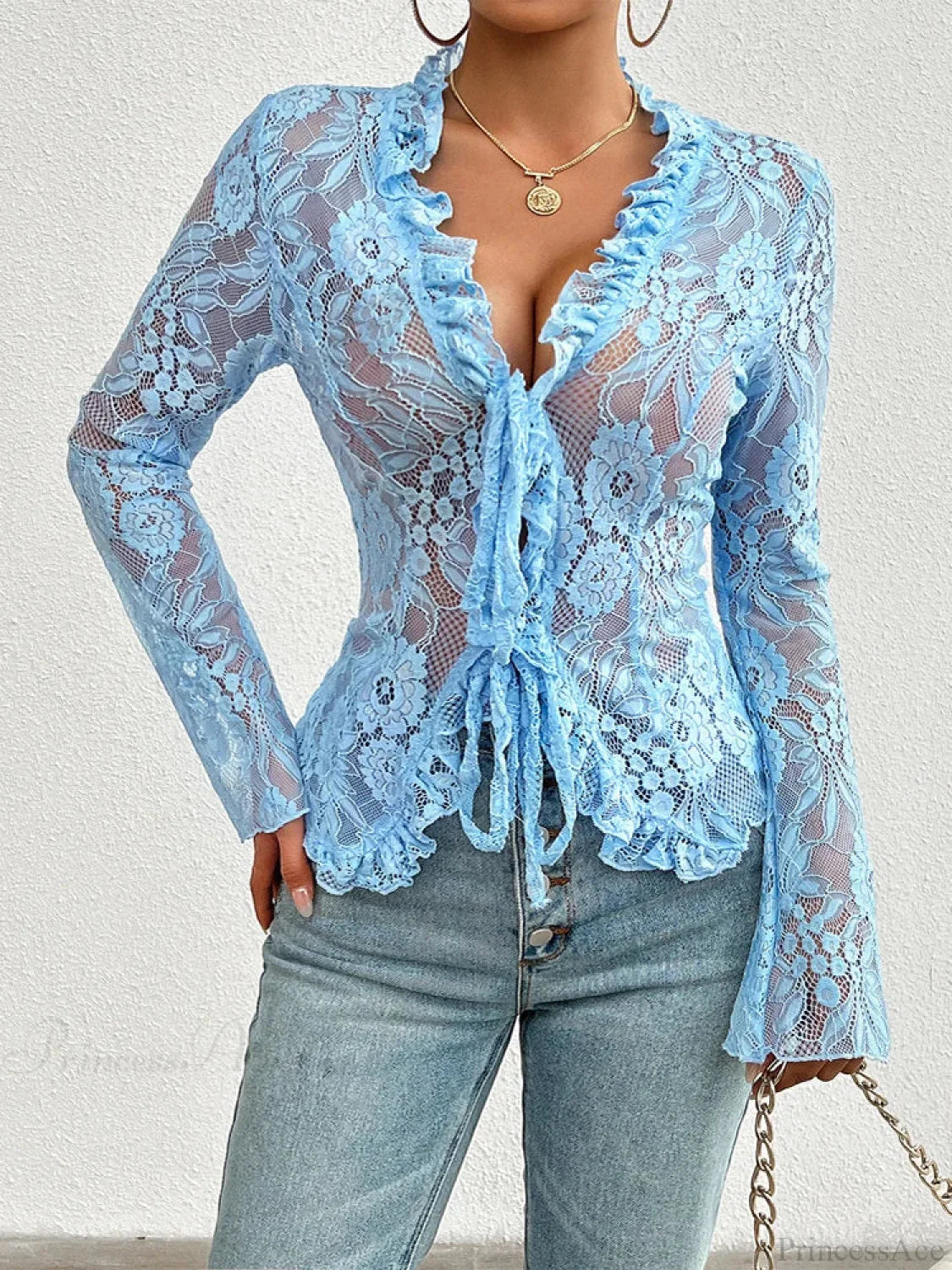 Lace See-Through Sexy Long Sleeve Blouse