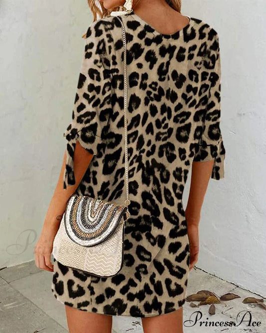Leopard Print Round Neck Dress