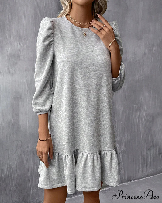Puff Sleeve Dress in Solid Color