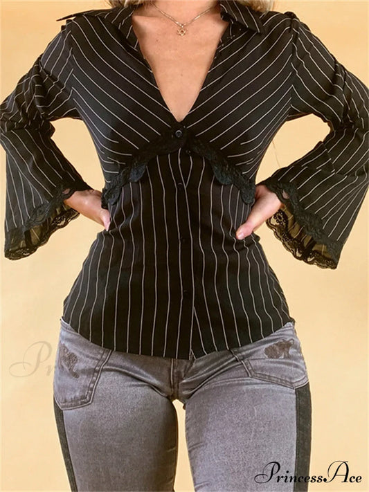 Retro Y2K Lace Patchwork Blouse