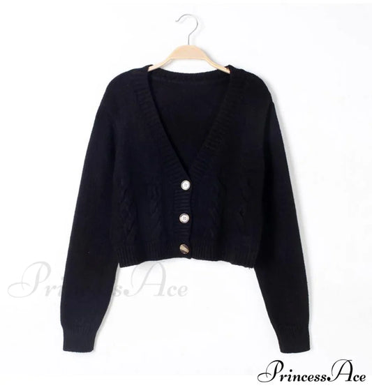 Solid Color Single-breasted Knit Cardigan