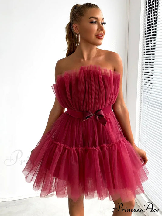 Sweet Women's Mini Party Dress - Hot Pink