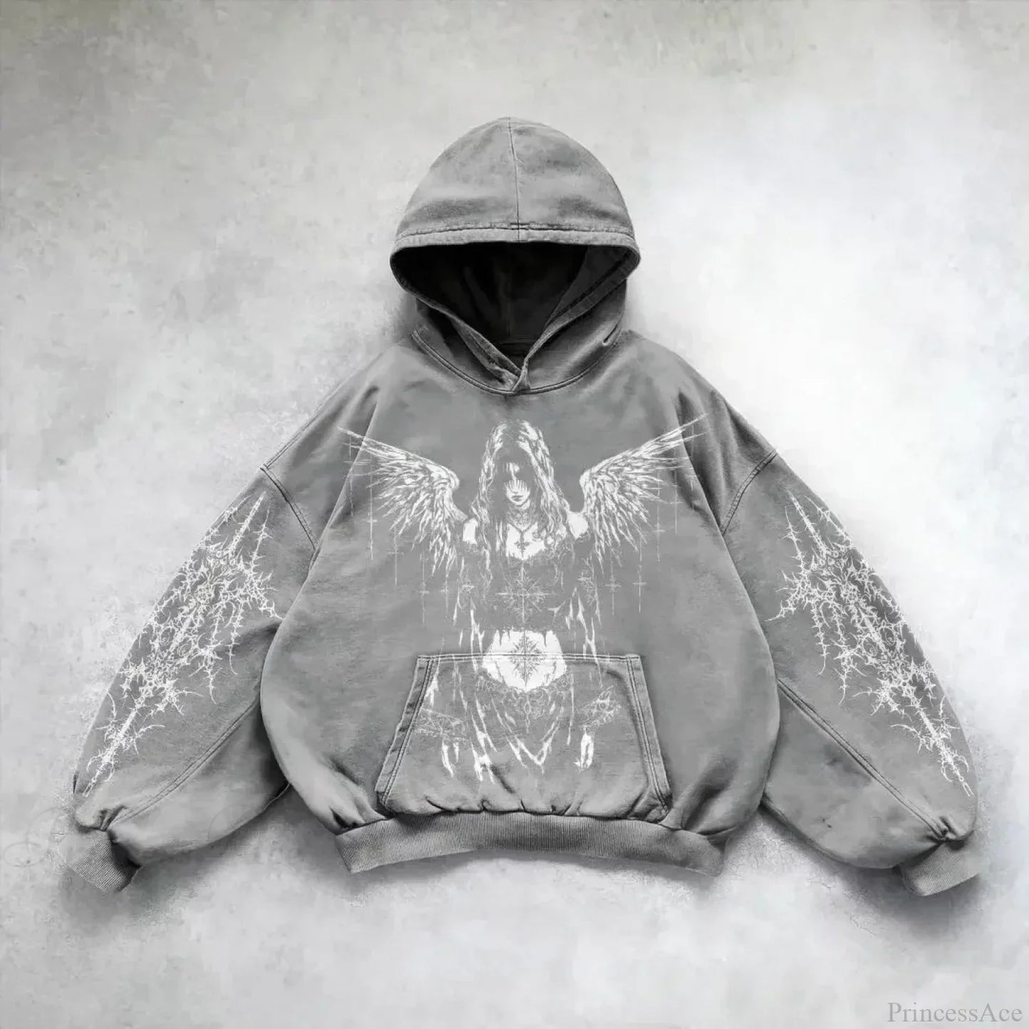 Vintage Print Zip Up Hoodie