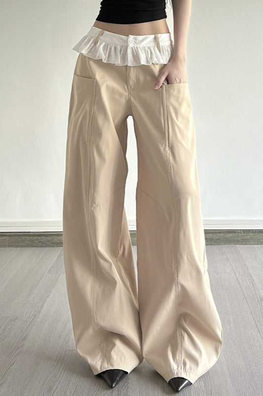 Lace-Panel Loose-Fit Cargo Pant