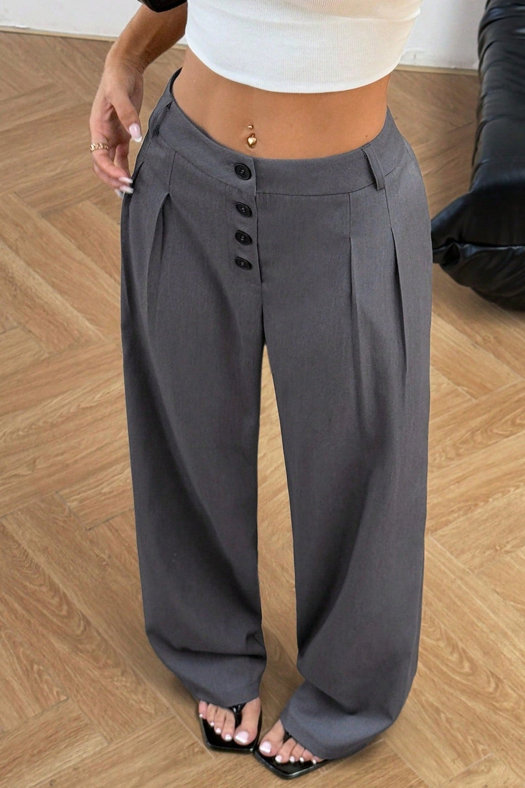 Chic Vintage Button Front Drape Pants