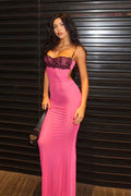 Sheer Lace Patchwork Fitted Cami Maxi Dress