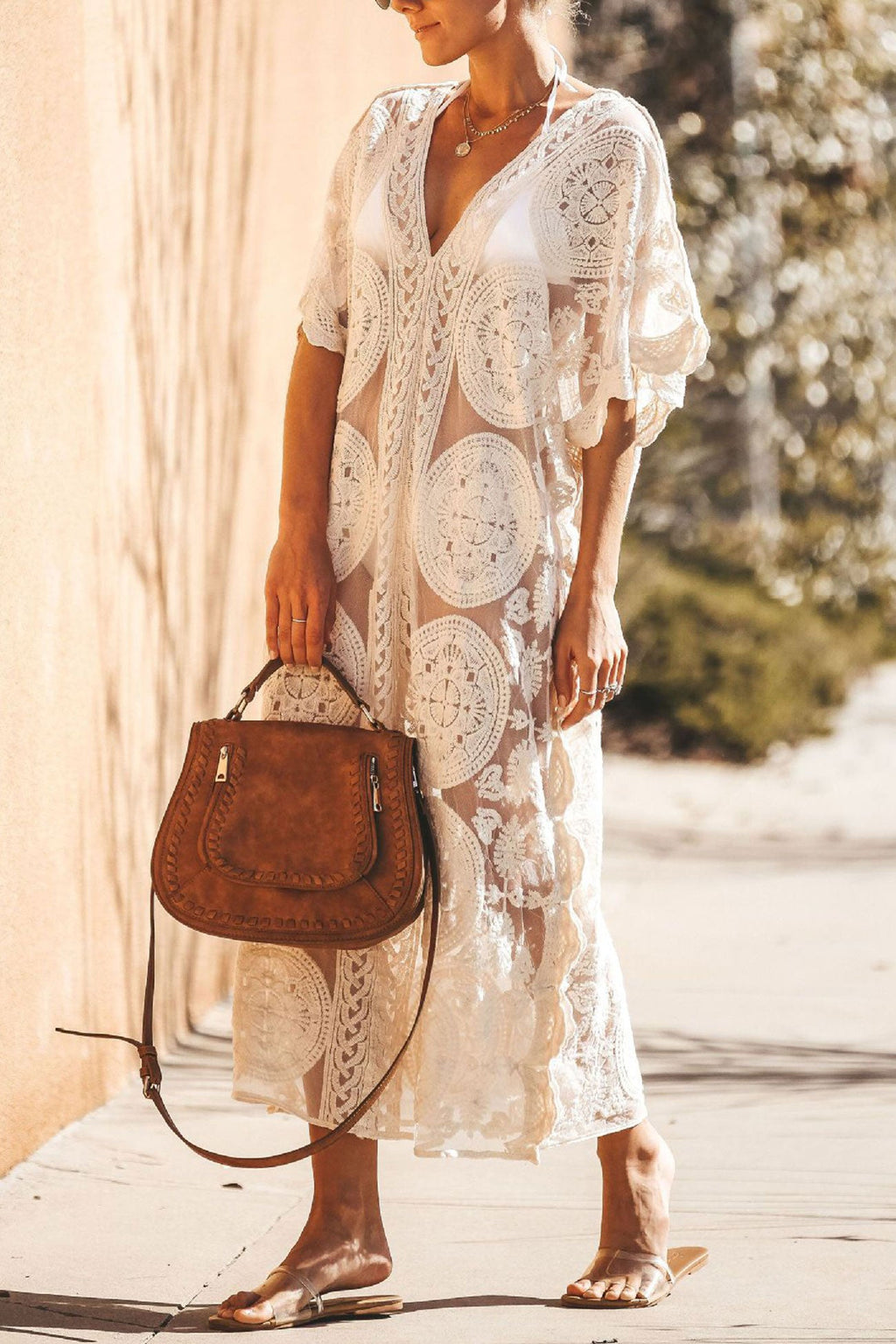 V-Neck Lace Embroidery Cover-up Dress