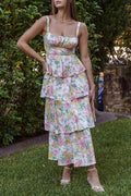Floral Print Tie-up Tiered Midi Dress
