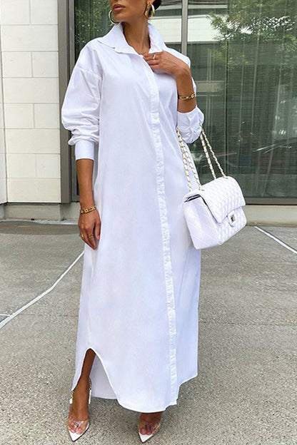 Solid Color Single-breasted Long Blouse