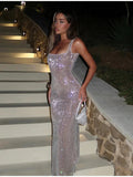 Sequin Square Neck Slim Fit Party Party Dress