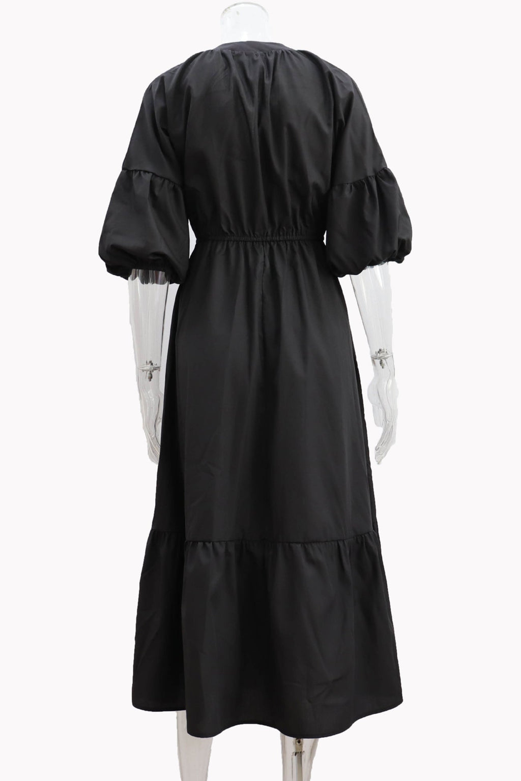 Half Sleeve V Neck High Waist Midi Dress