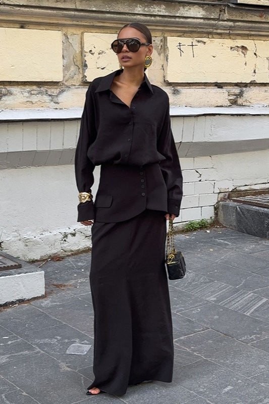 Elegant Creative Street Style Solid Long Sleeve Shirtdress Two Piece Set