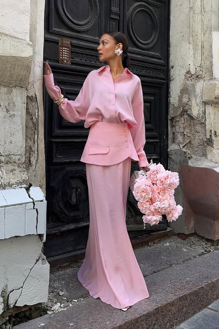 Elegant Creative Street Style Solid Long Sleeve Shirtdress Two Piece Set