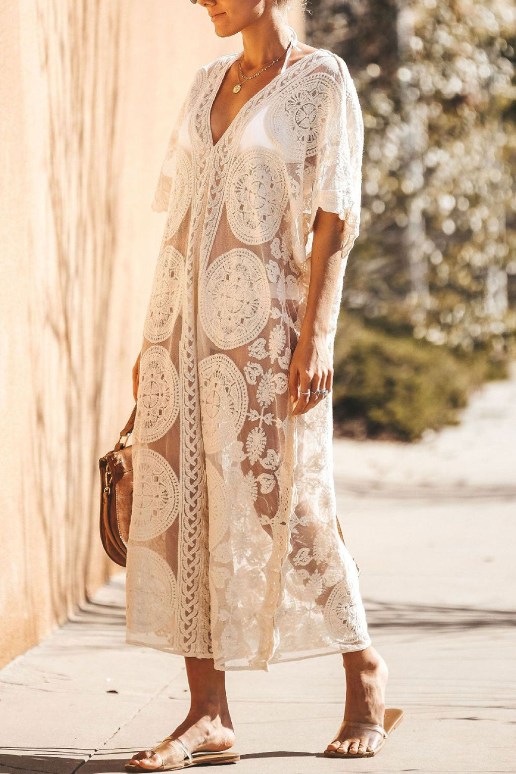 V-Neck Lace Embroidery Cover-up Dress