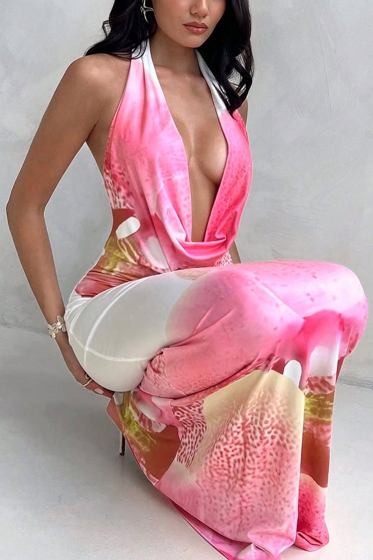 Floral Cowl Neck Pack Hip Dress