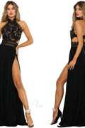 lady's Sexy See-Through lace Nude Back High Slit Dress