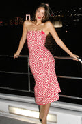Vintage Tube Heart Print Split Midi Dress