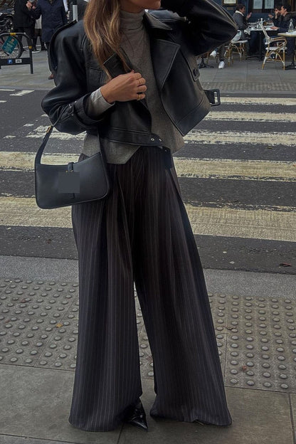 Chic Stripe High Waist Wide Leg Pants