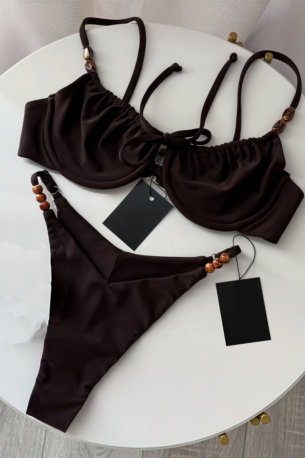Chic Solid High Waist Tie Back Bikini Sets