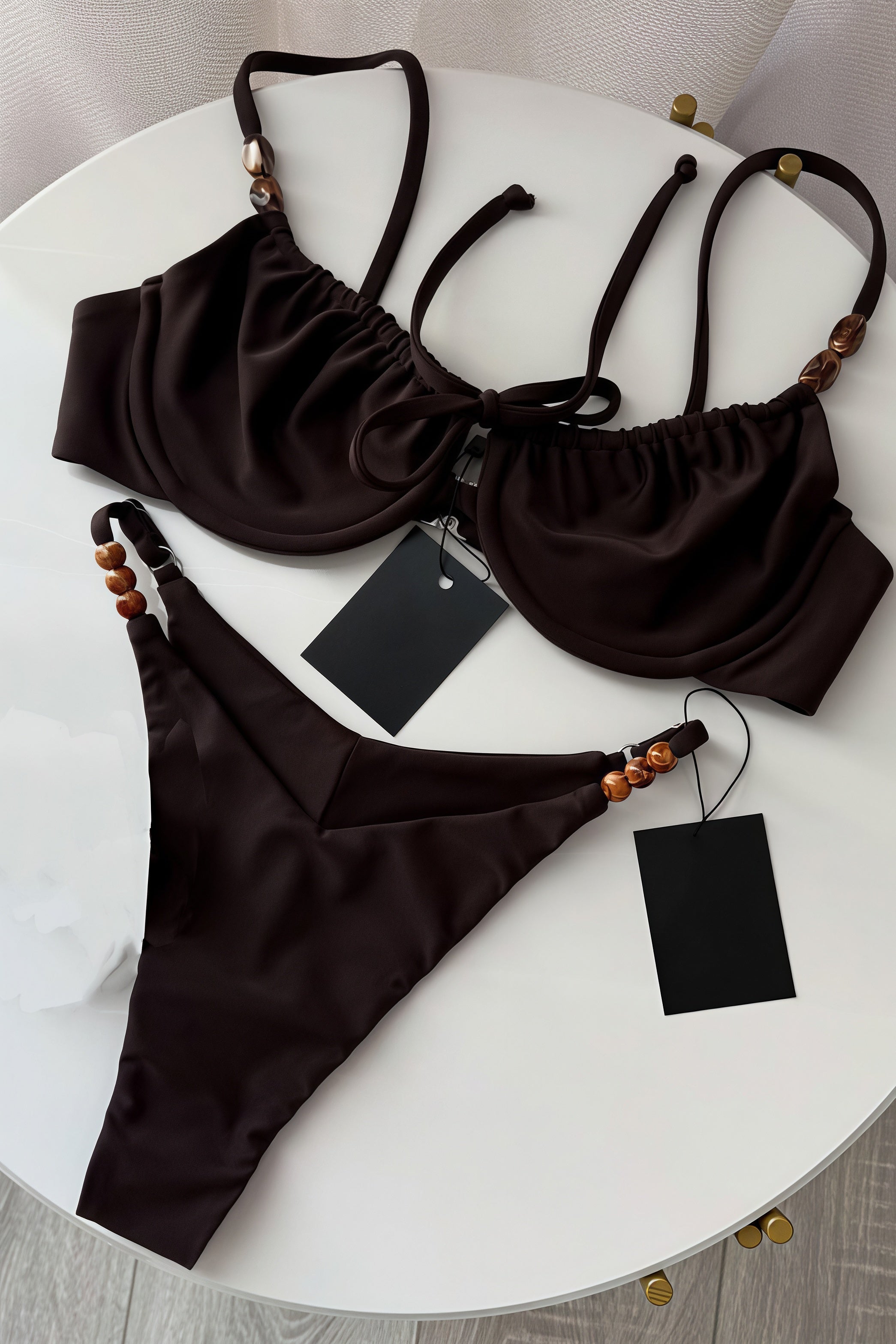 Chic Solid High Waist Tie Back Bikini Sets