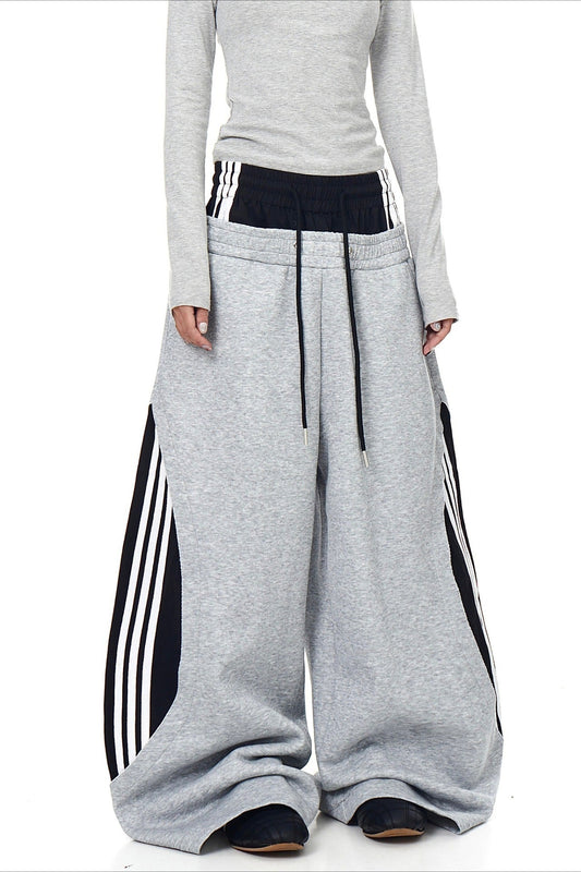 Double Waist Drawstring Stripe Pants