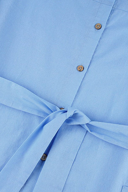 Button-down Strappy Cotton Linen Shirt Dress