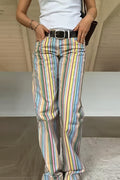 Sexy Rainbow Stripe Low Waist Straight Jeans