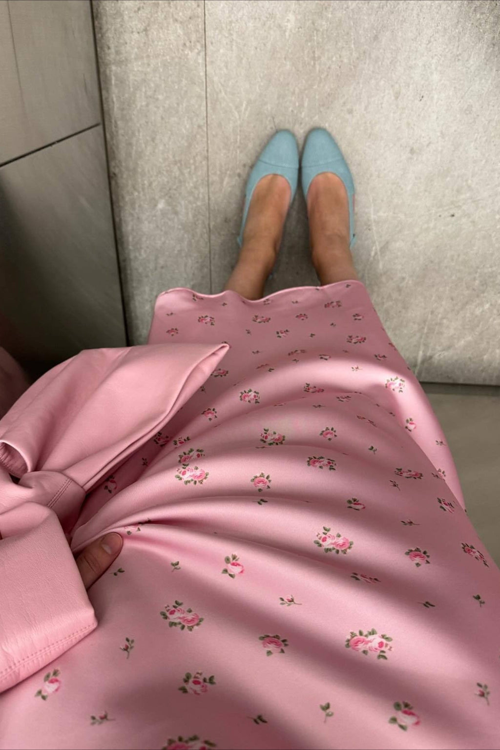 High Waist Satin Floral Print Drape Skirt