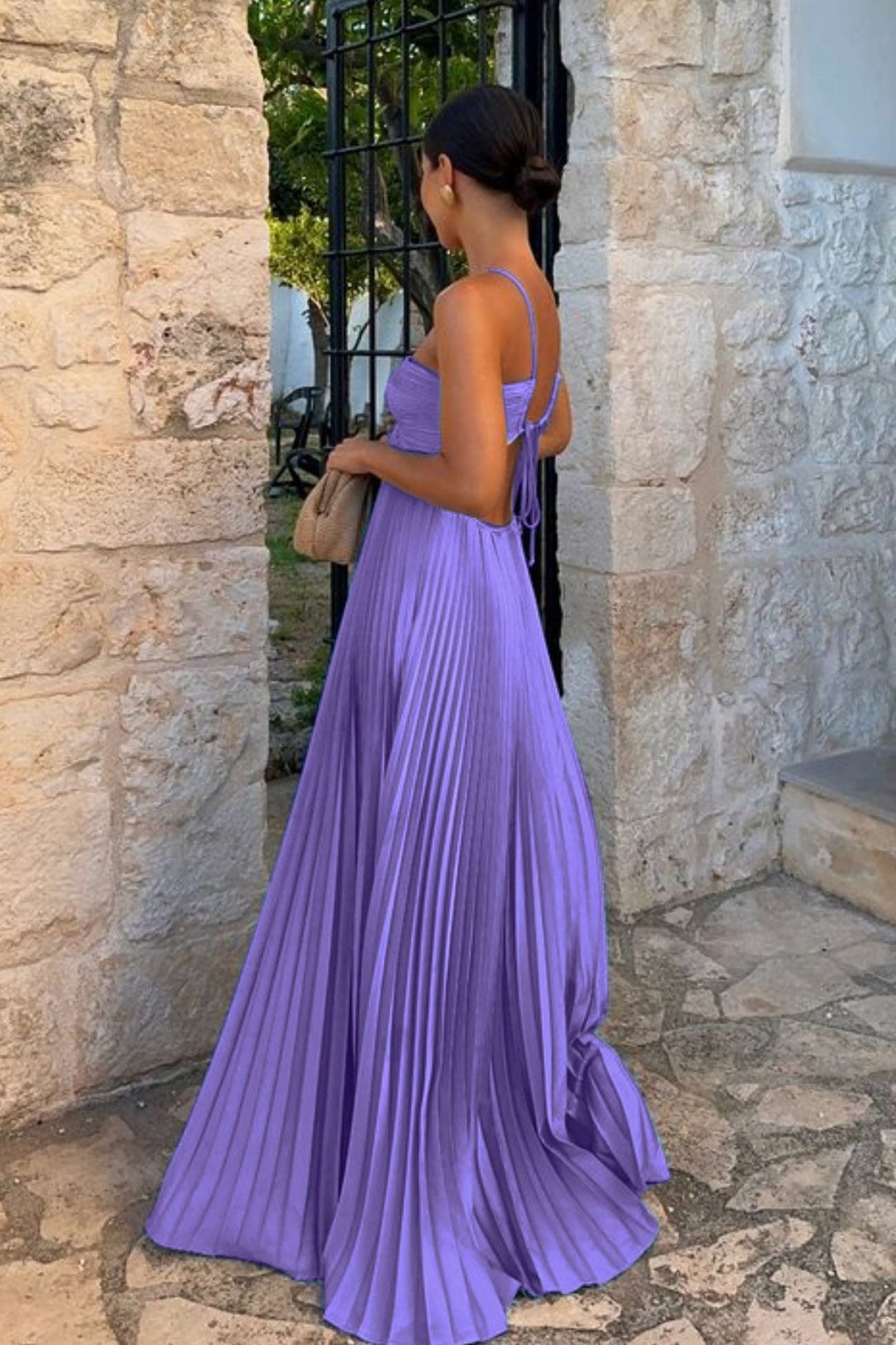 Halterneck Cutout Pleated Maxi Dress