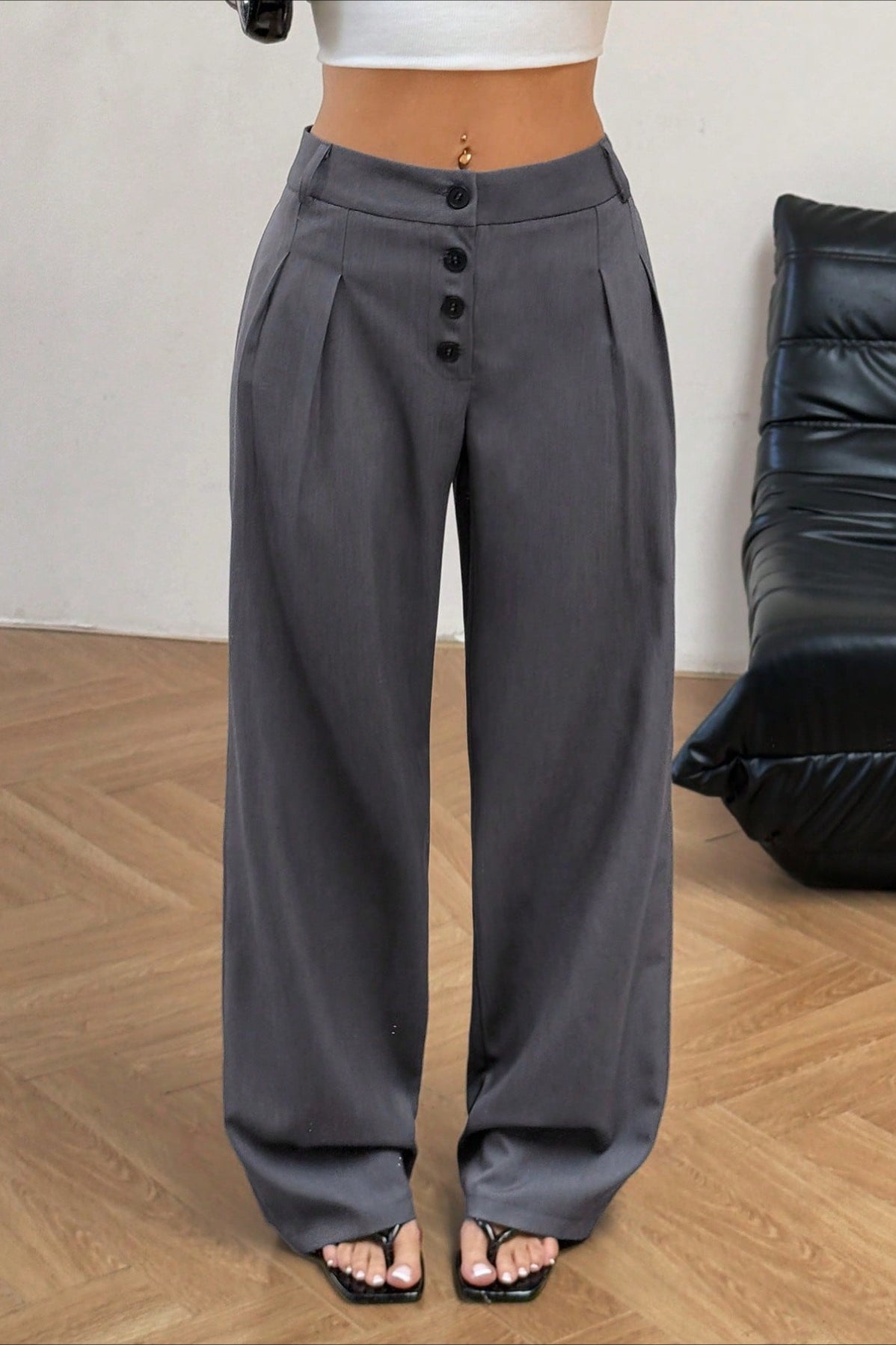 Chic Vintage Button Front Drape Pants