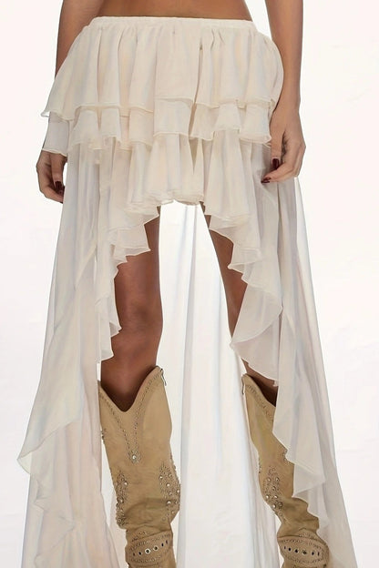 Sexy Waterfall Ruffle Layered Maxi Skirt