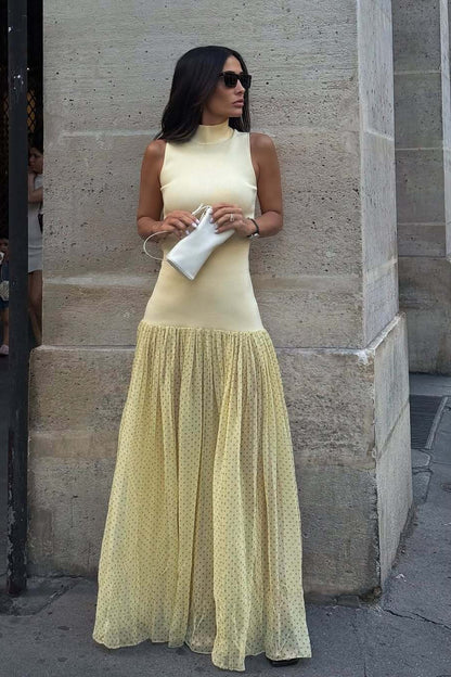 Yellow Sleeveless Mesh Boho Dress