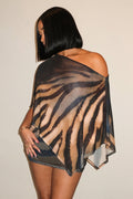 Zebra Print Cape Bodycon Skirt Set