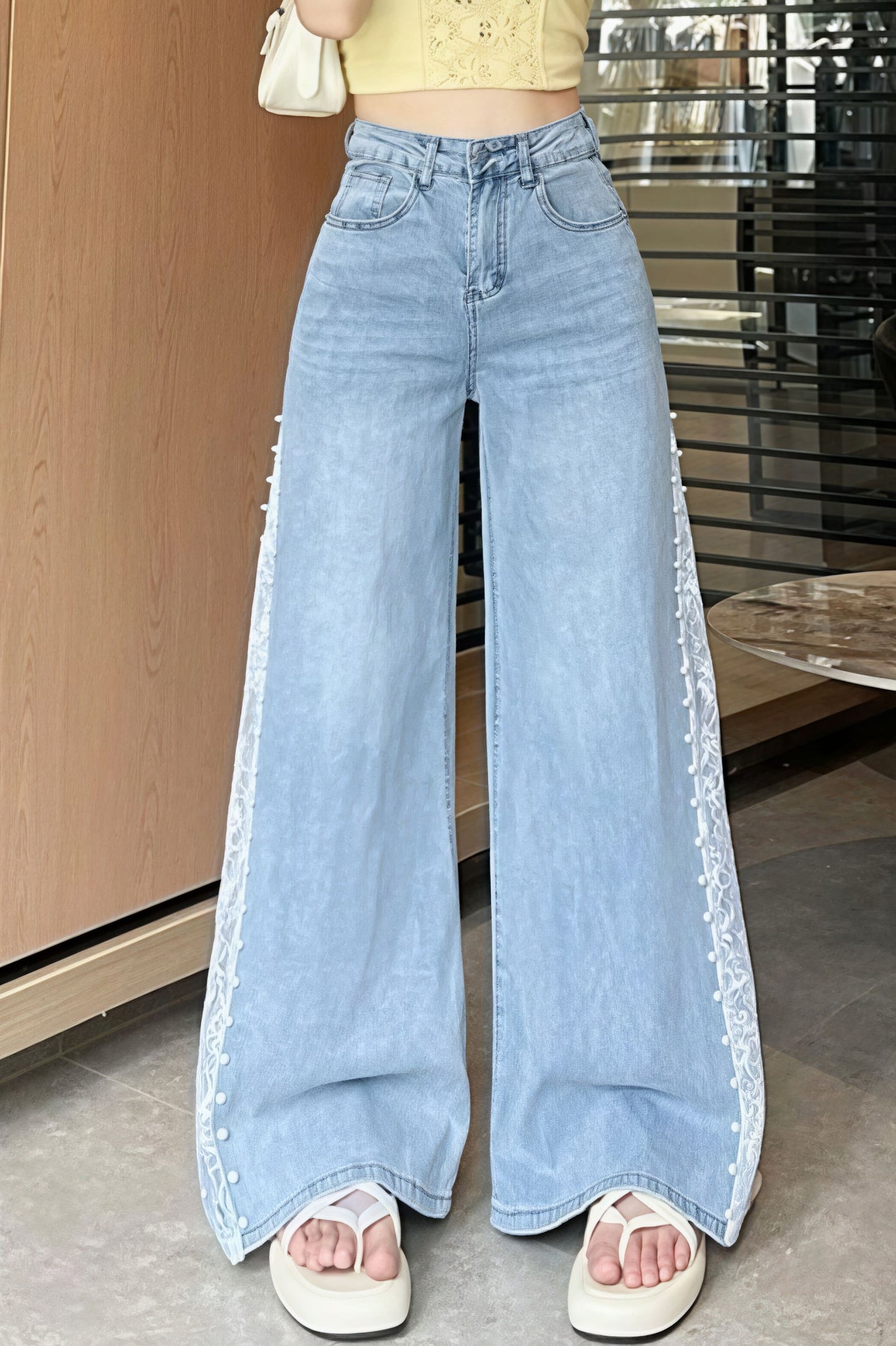 Beaded Lace Tencel Flare Jeans