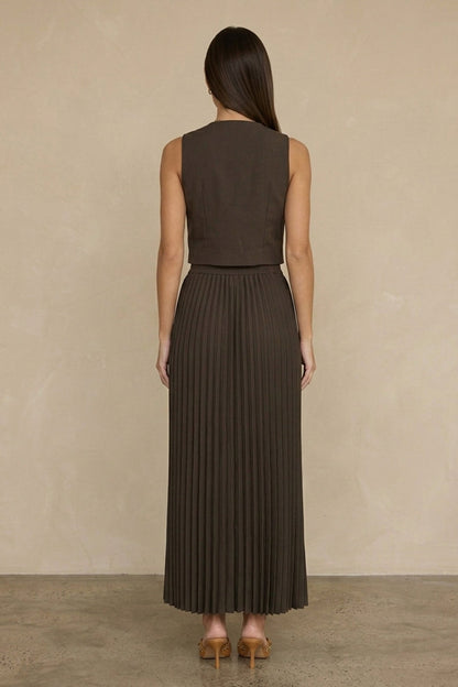 3D Floral Vest Pleated Maxi Skirt Set