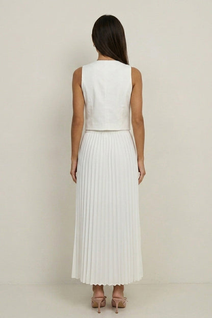 3D Floral Vest Pleated Maxi Skirt Set