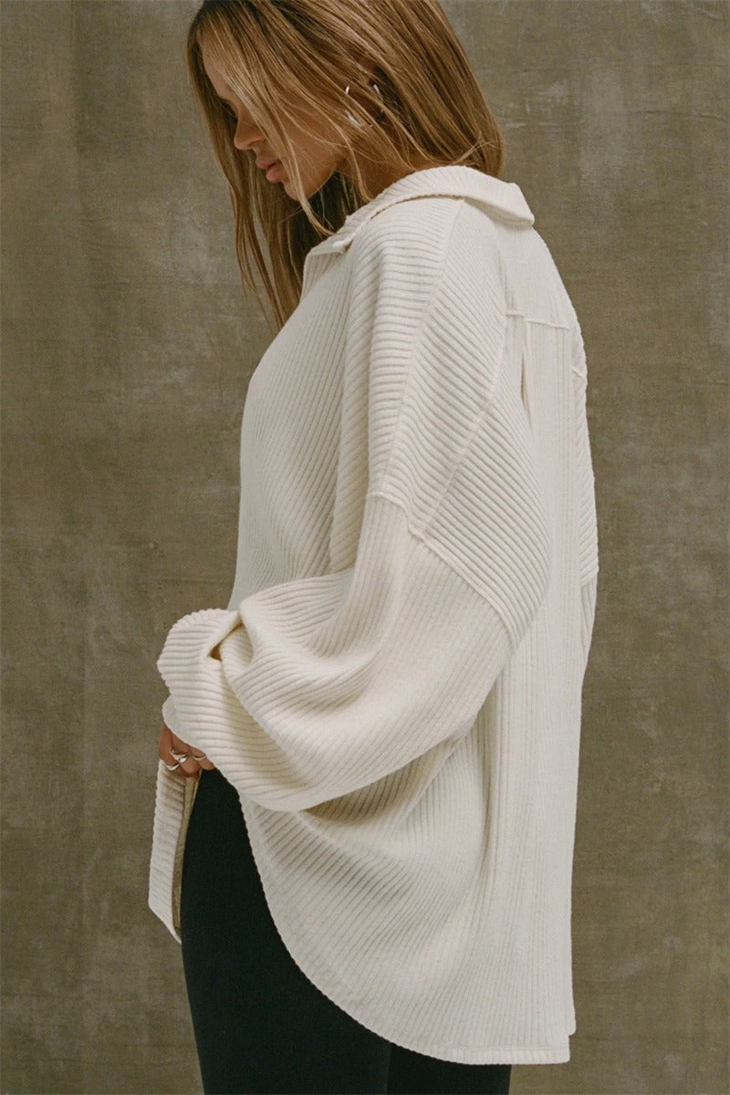 Sexy V Neck Knit Collar Blouse
