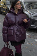 Solid Color Zipped Hooded Puffer Jacket
