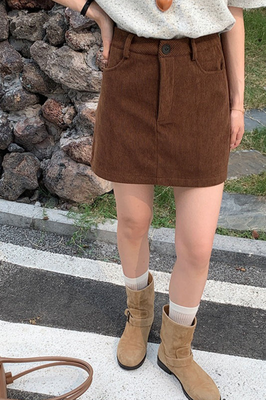 Corduroy High Waist A-Line Skirt