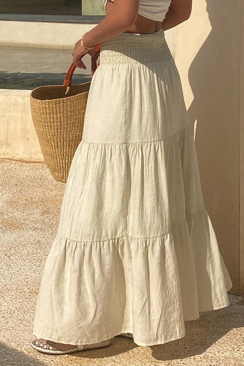 Chic Solid Asymmetric Drape Midi Skirt