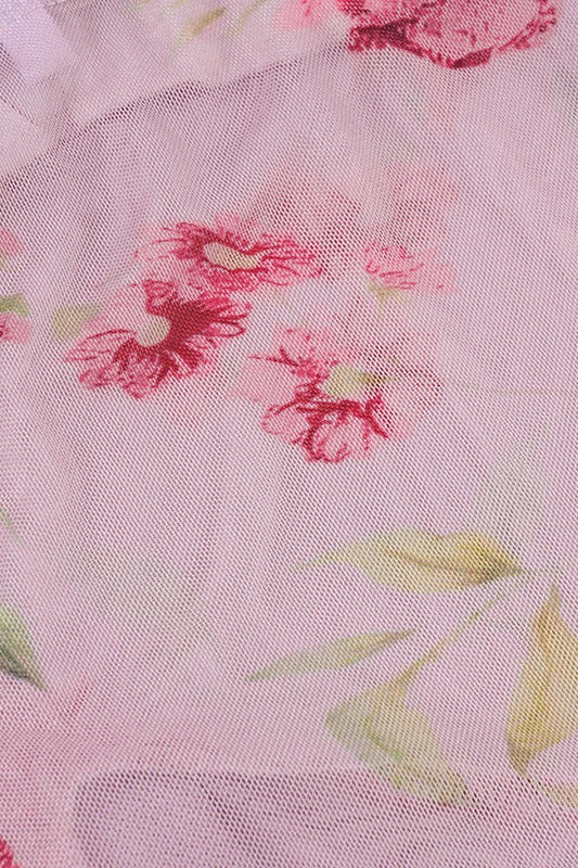 Sexy V Neck Mesh Floral Print Irregular Ruffle Halter Top