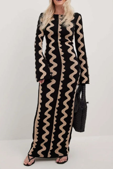 Striped Contrast Slim Knit Sweater Dress