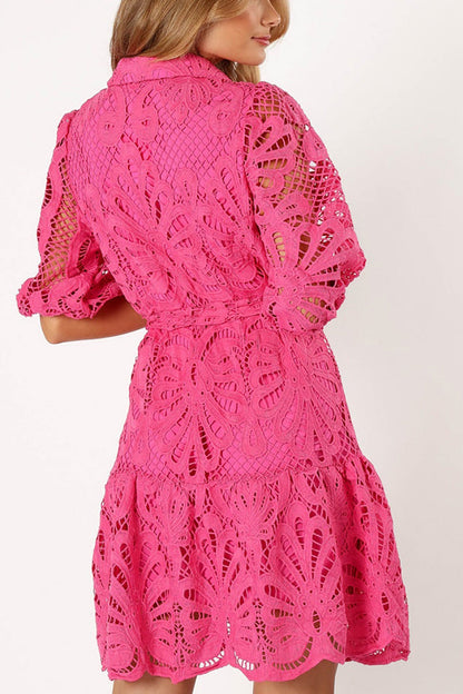 Lace Half Sleeve Tie-up Mini Dress