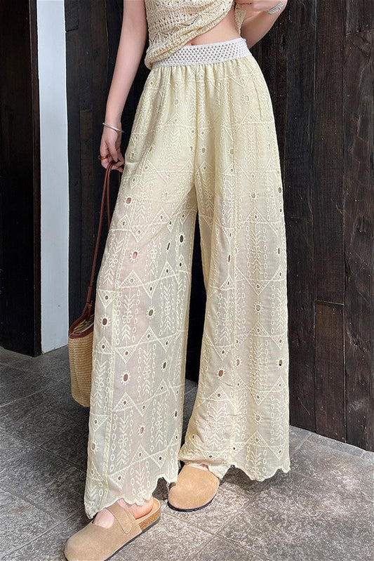 Hollow Out Lace Wide Leg Summer Pants