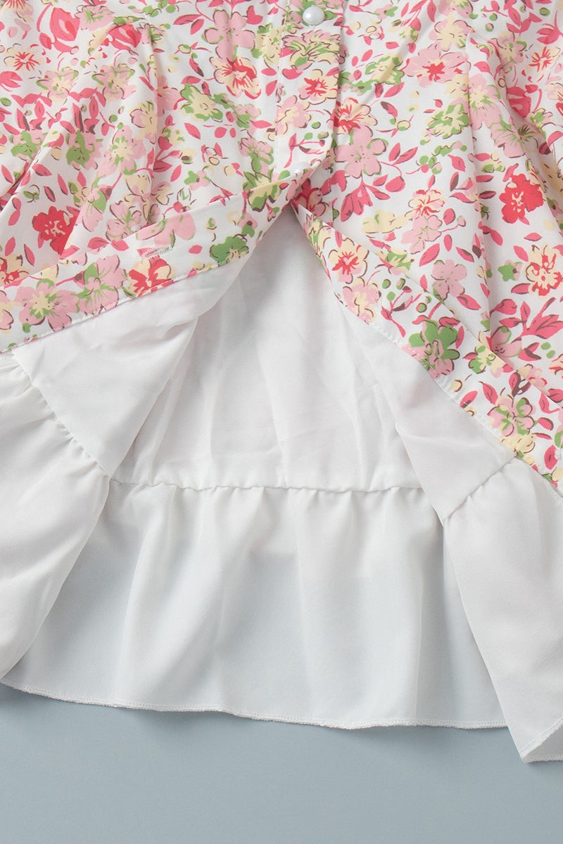 Peter Pan Collar Floral Puff Sleeve Button Mini Dress