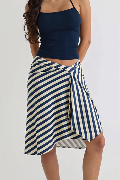 Elegant Striped Irregular Midi Skirt